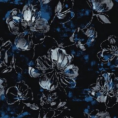 Plakat Elegant Blue Floral Pattern on Dark Background for Modern Graphic Design.