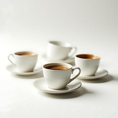 Obraz premium Coffee Cups with Saucers on Plain Background