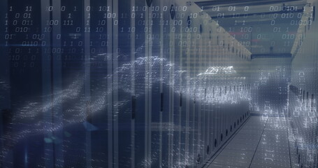 Image of data processing over server room