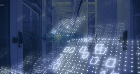 Image of data processing over server room