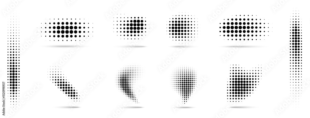 Wall mural halftone vector dots curved gradient pattern backgrounds set. curve dotted spots using halftone circ