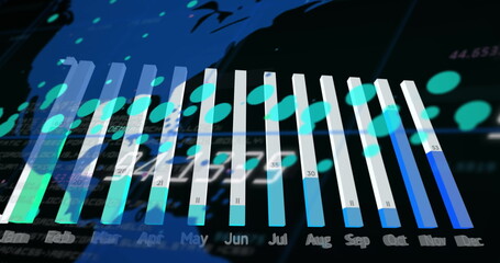 Image of graphs over world map on dark background