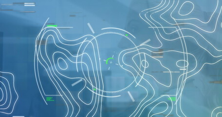 Image of digital interface and lines over caucasian women