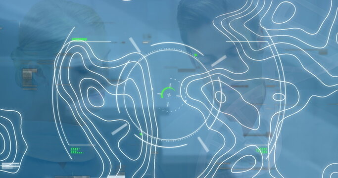 Image of digital interface and lines over caucasian couple - Powered by Adobe