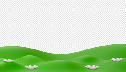 Vector 3D Illustration of Green Hills With Flowers on Transparent Background.