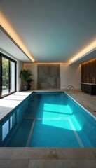 Luxury indoor swimming pool nestled within a spacious, modern garage conversion Enjoy the ultimate private oasis, perfect for relaxation and recreation , home renovation, private, serene