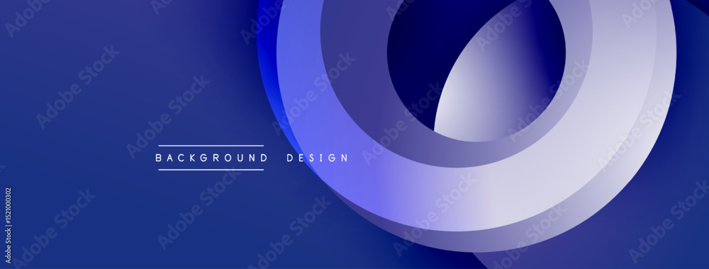 Poster Abstract blue layers create dynamic circular design. Smooth gradients, modern aesthetic, suitable background element. Minimalist style.