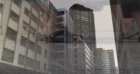 Image of timelapse with walking people over cityscape