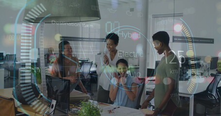 Image of data processing over diverse business people in office