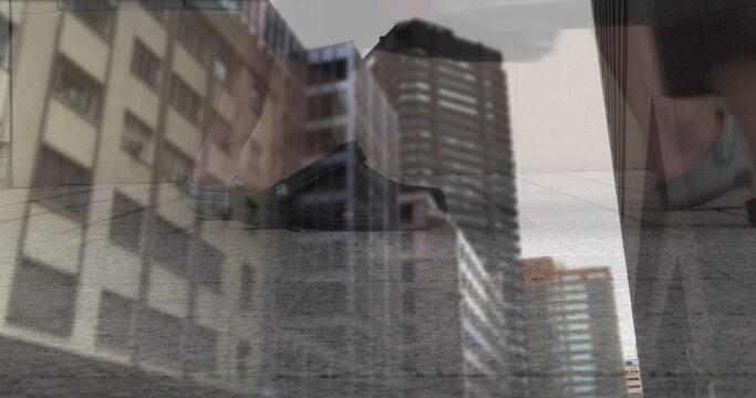 Image of timelapse with walking people over cityscape