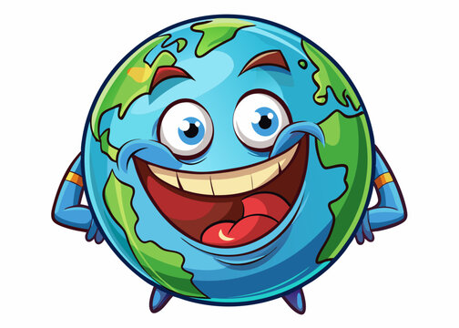 Vector cartoon illustration of a funny and friendly planet Earth mascot character ideal for eco-themed content, kids’ education, environmental campaigns, and cheerful global designs