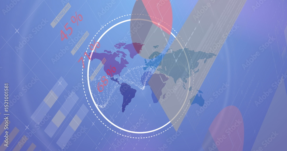 Poster image of dna strand over data processing and world map