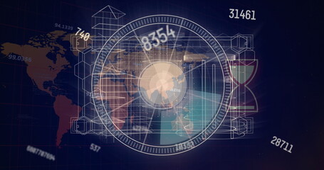 Image of digital padlock over black background with rotating circles