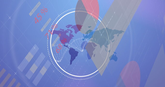 Image of dna strand over data processing and world map - Powered by Adobe
