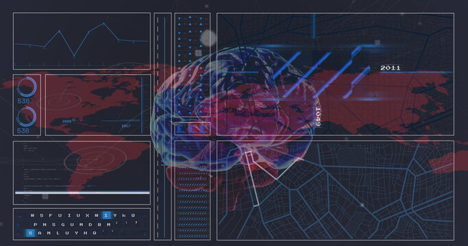 Image of globe and data processing over scanners computer server