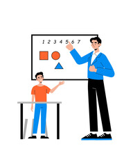 Obraz premium Teacher Explaining Basic Shapes and Numbers to a Student in a Classroom