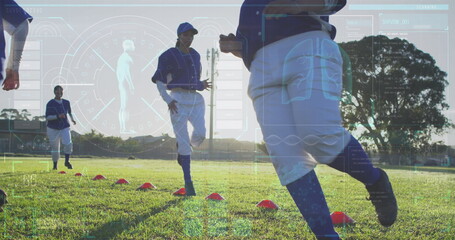 Image of data processing over rugby players at stadium © vectorfusionart