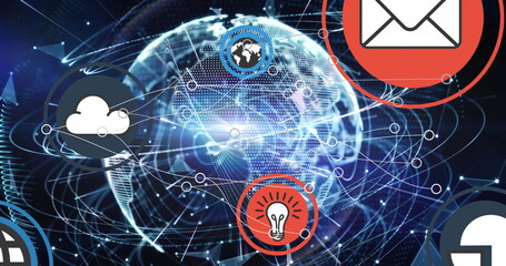 Image of media icons over globe