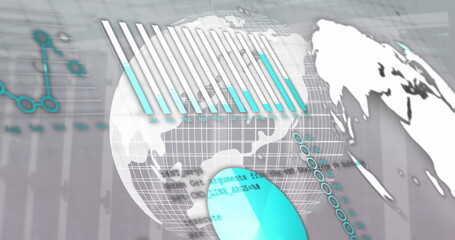 Image of globe over data processing