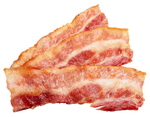 Slices of roasted pork belly or fried becon slices on white background. Clipping paths.