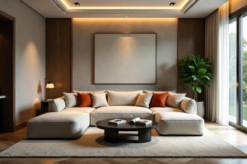 Luxurious modern sofa adds a touch of elegance and comfort to a master bedroom, perfect for relaxation and reading , throw pillows, grey