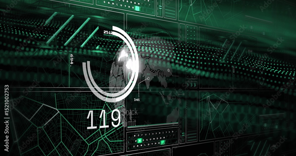 Wall mural image of data processing and spots on black background