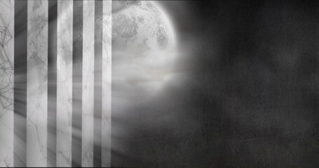 Image of moving shapes and moon on black background © vectorfusionart