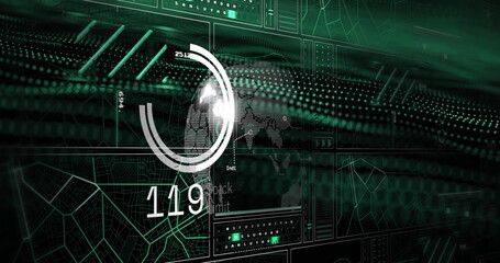 Image of data processing and spots on black background