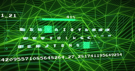 Image of data processing and shapes on black background