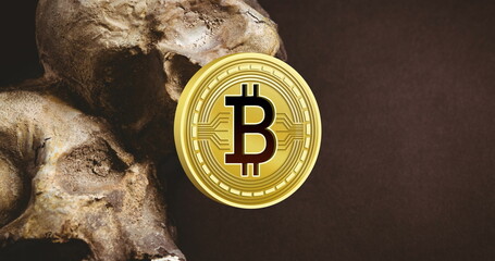 Image of skull and bitcoin over black background