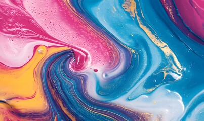 Abstract Fluid Art: Swirling Hues of Pink, Blue, and Gold