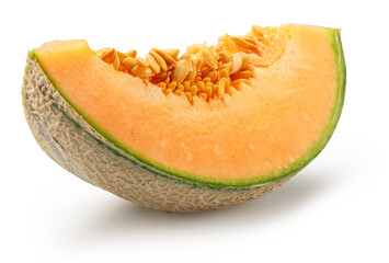 Cantaloupe melon slice isolated on white background. File contains clipping path.