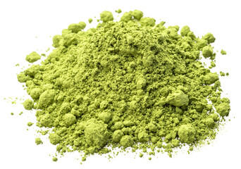 Matcha tea, finely ground powder of green tea on white background. File contains clipping path.