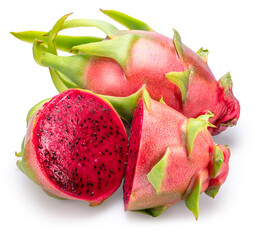 Dragon fruit and dragon fruit cut in half isolated on white background. File contains clipping paths.