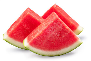 Watermelon triangle slices without seeds isolated on white background. Clipping path.
