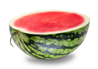 Round striped watermelon cut in half isolated on white background. Clipping path.