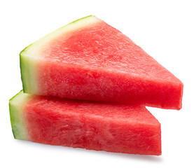 Watermelon triangle slices without seeds slices isolated on white background. Clipping path.