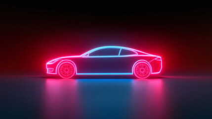 Neon outline of a futuristic sports car.