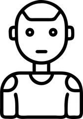 male robot vector outline icon on white or transparent background