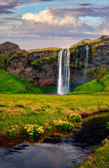 Beautiful morning view of Seljalandfoss Waterfall on Seljalandsa river
