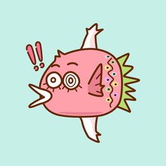 驚いたカラフルなピンク色のマンボウ／Surprised colorful pink sunfish