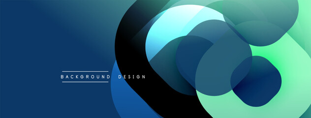 Abstract fluid shapes overlap, creating dynamic blue, teal gradients. Text reads background design. Modern, minimalist aesthetic.