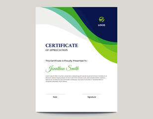 Abstract Green, Gray and Blue Waves Certificate Design