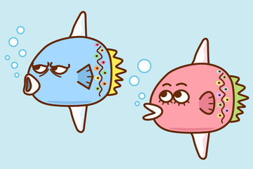 泡遊びをするカラフルなマンボウ／A colorful sunfish playing with bubbles