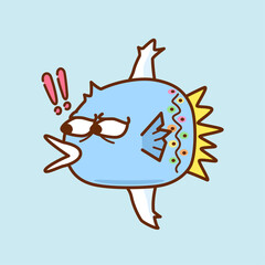 驚いたカラフルなブルー色のマンボウ／Surprised colorful blue sunfish