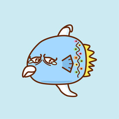 悲しむカラフルなブルー色のマンボウ／Sad colorful blue sunfish
