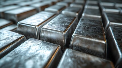 Stacked silver bars with polished finish and shiny metallic texture