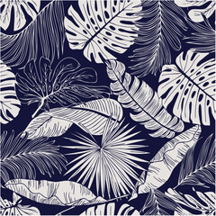 Creative seamless pattern with tropical plants. Modern exotic design for paper, cover, fabric. Vector illustration