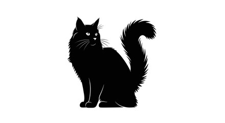 Majestic Maine Coon Cat Silhouette, Sitting Profile, Elegant Black Fur