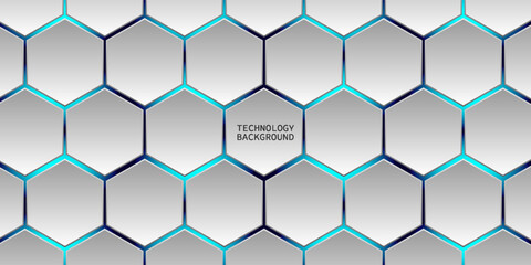 White 3d hexagonal technology vector abstract background. Blue bright energy flashes under hexagon in modern technology futuristic background vector illustration. White honeycomb texture grid.